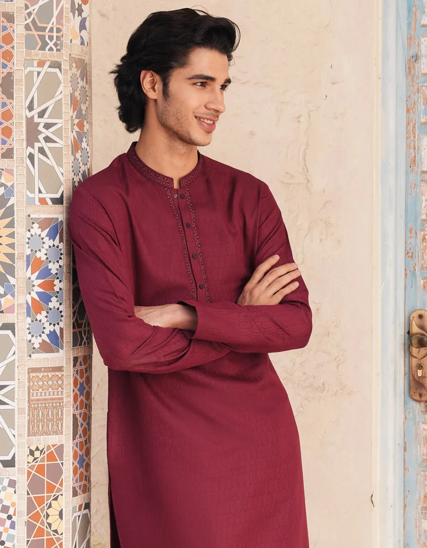 RED BLENDED KURTA | JJK-A-33299/S25/JJ93 sold by Junaid Jamshed product image thumbnail 2