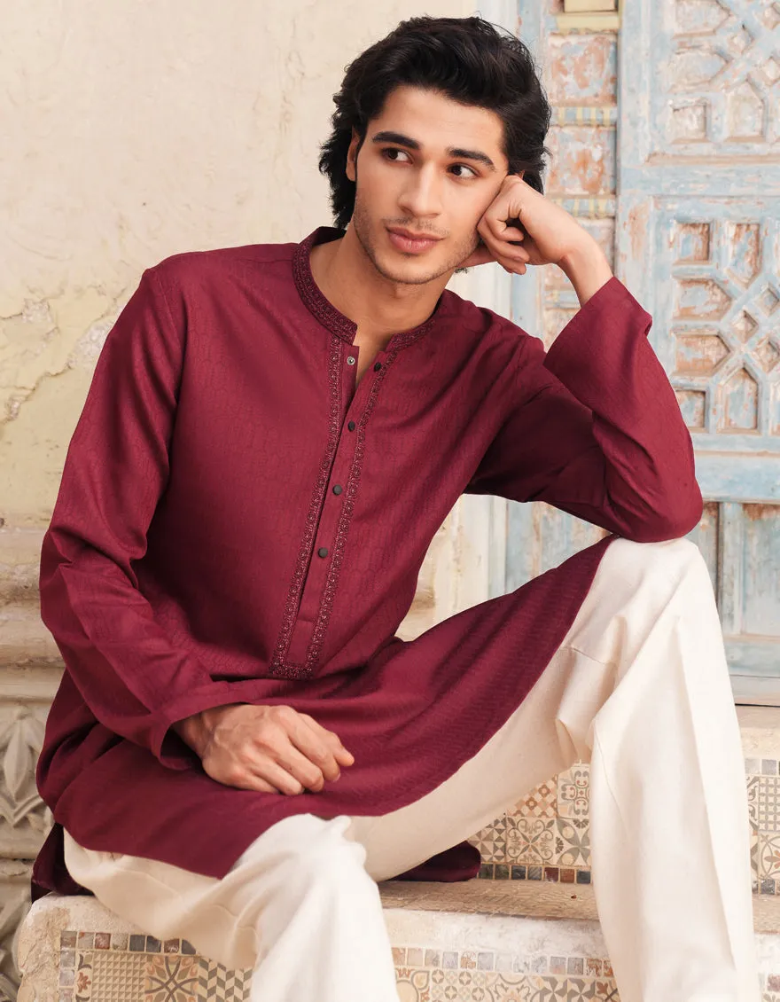 RED BLENDED KURTA | JJK-A-33299/S25/JJ93 sold by Junaid Jamshed product image thumbnail 3