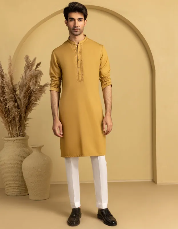 BROWN BLENDED KURTA | JJK-A-33365/S25/JJ9893-SF sold by Junaid Jamshed