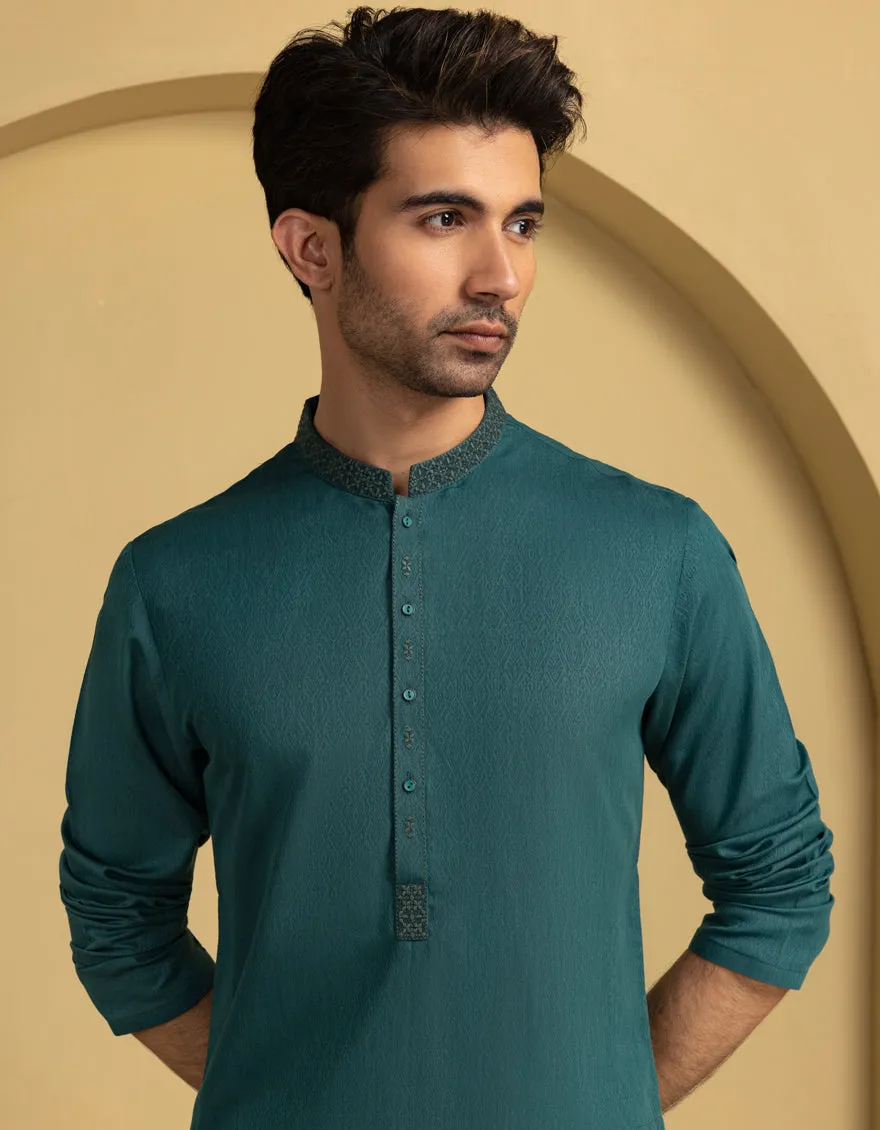 GREEN BLENDED KURTA | JJK-A-46662/S25/JJ94 sold by Junaid Jamshed product image thumbnail 4