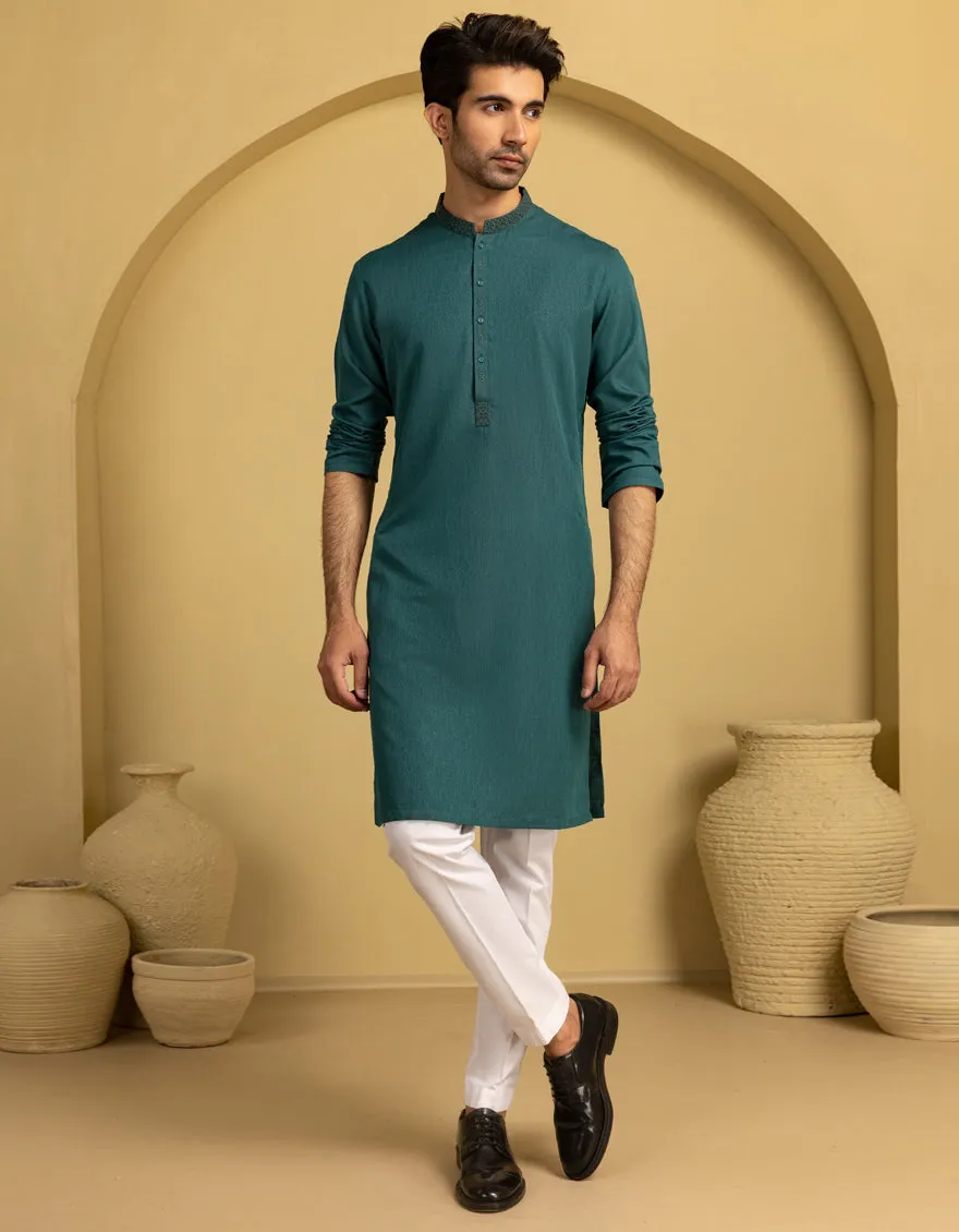 GREEN BLENDED KURTA | JJK-A-46662/S25/JJ94 sold by Junaid Jamshed