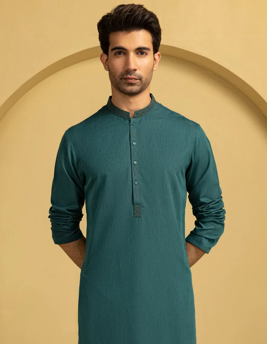 GREEN BLENDED KURTA | JJK-A-46662/S25/JJ94 sold by Junaid Jamshed product image thumbnail 2