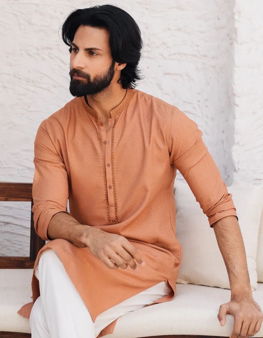 ORANGE BLENDED KURTA | JJK-A-46708/S25/JJ9847-SF sold by Junaid Jamshed product image thumbnail 4