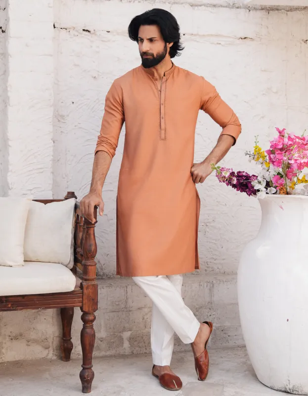 ORANGE BLENDED KURTA | JJK-A-46708/S25/JJ9847-SF sold by Junaid Jamshed