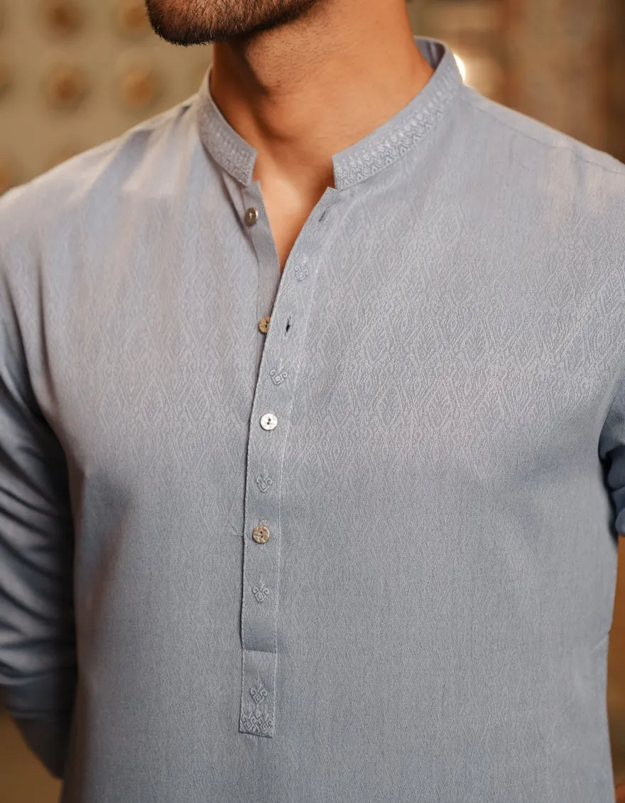 GREY BLENDED KURTA | JJK-A-46663/S25/JJ9418-SF sold by Junaid Jamshed product image thumbnail 3