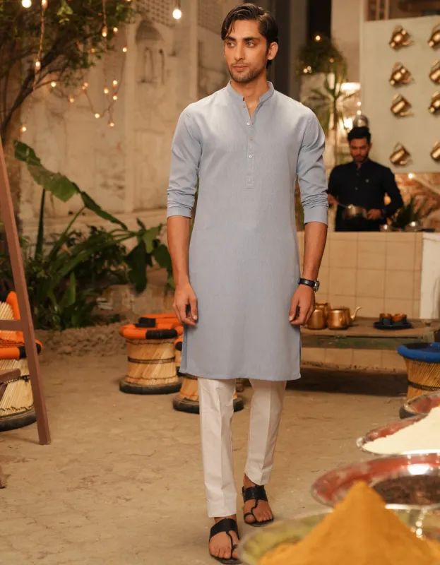GREY BLENDED KURTA | JJK-A-46663/S25/JJ9418-SF sold by Junaid Jamshed