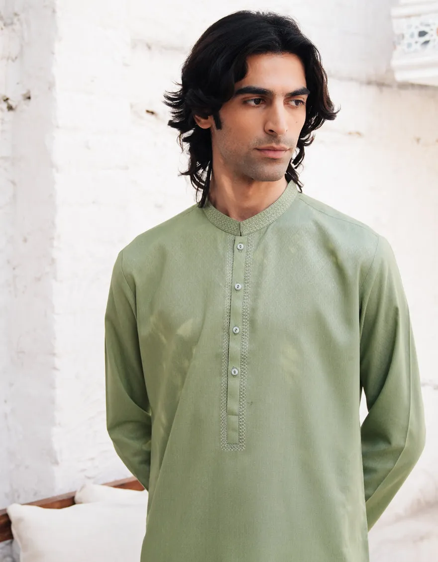 GREEN BLENDED KURTA | JJK-A-46710/S25/JJ9847-SF sold by Junaid Jamshed product image thumbnail 4