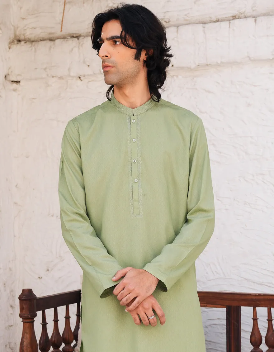 GREEN BLENDED KURTA | JJK-A-46710/S25/JJ9847-SF sold by Junaid Jamshed product image thumbnail 2