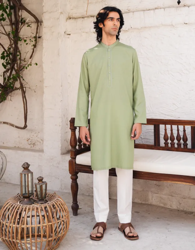 GREEN BLENDED KURTA | JJK-A-46710/S25/JJ9847-SF sold by Junaid Jamshed