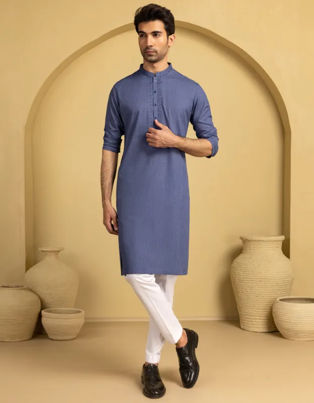 BLUE BLENDED KURTA | JJK-A-46713/S25/JJ9847-SF sold by Junaid Jamshed