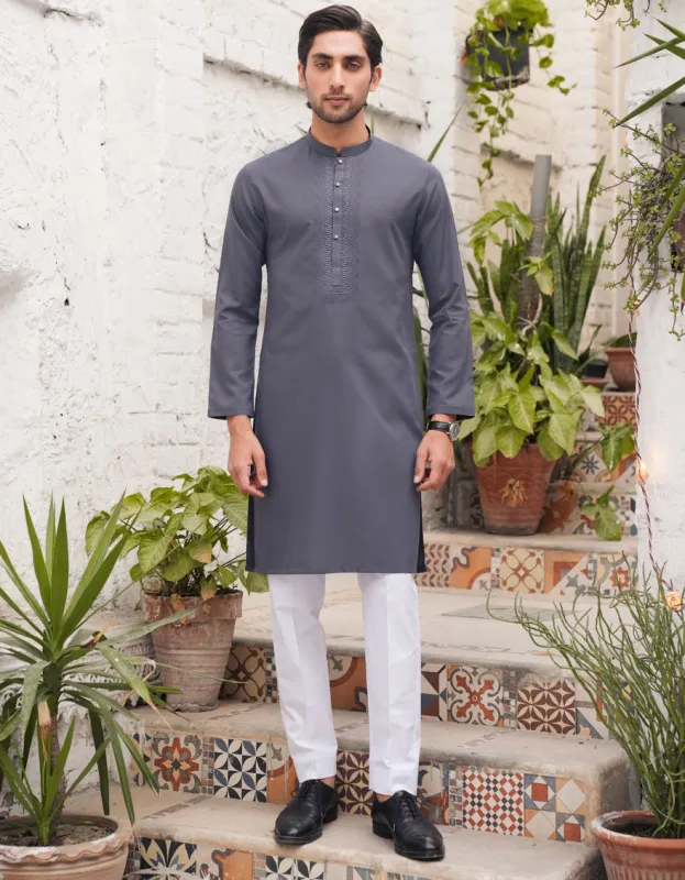 GREY BLENDED KURTA | JJK-A-47432/S25/JJ9846-SF sold by Junaid Jamshed