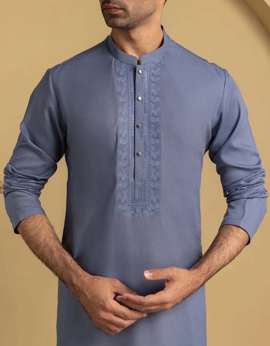 BLUE BLENDED KURTA | JJK-A-47467/S25/JJ9846-SF sold by Junaid Jamshed product image thumbnail 3