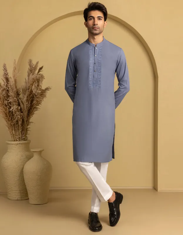 BLUE BLENDED KURTA | JJK-A-47467/S25/JJ9846-SF sold by Junaid Jamshed
