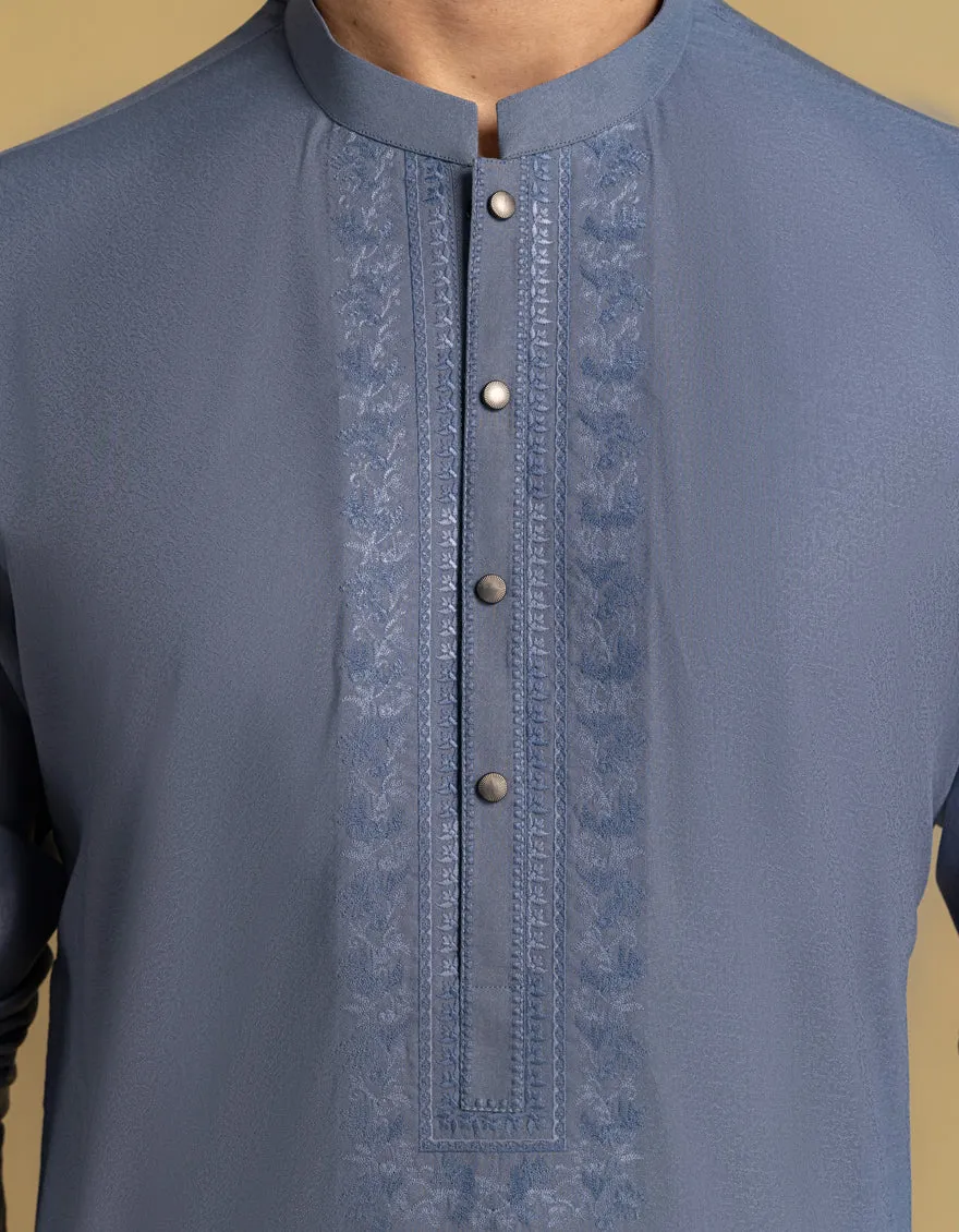 BLUE BLENDED KURTA | JJK-A-47467/S25/JJ9846-SF sold by Junaid Jamshed product image thumbnail 4