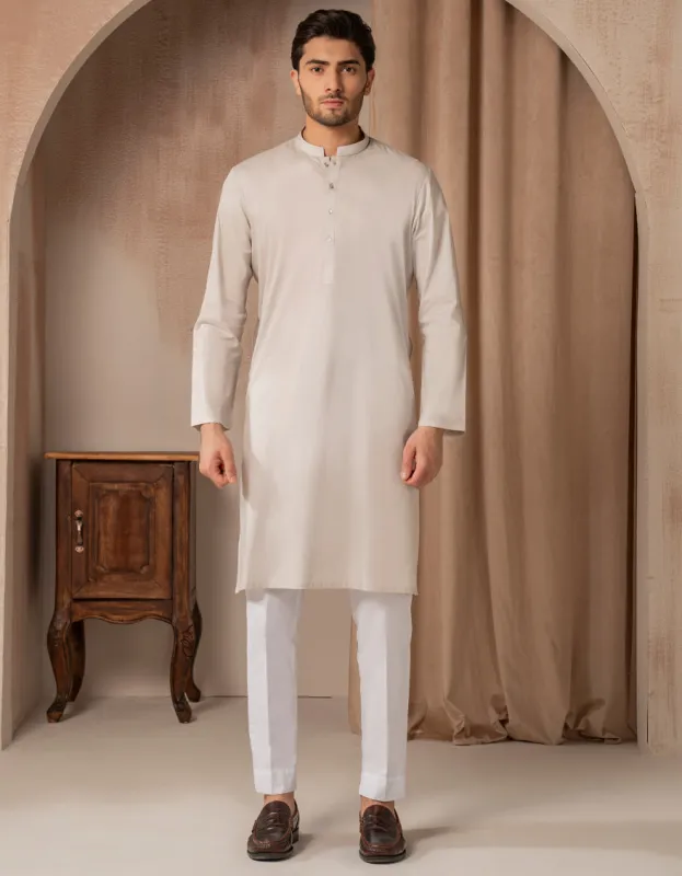 LIGHT GREY COTTON KURTA | JJK-A-47471/S25/JJ9373-PN sold by Junaid Jamshed