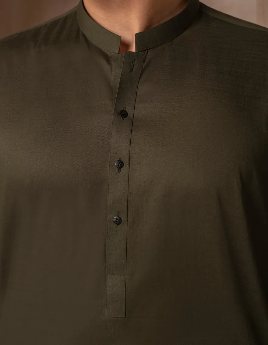 DARK GREEN COTTON KURTA | JJK-A-47473/S25/JJ93 sold by Junaid Jamshed product image thumbnail 3