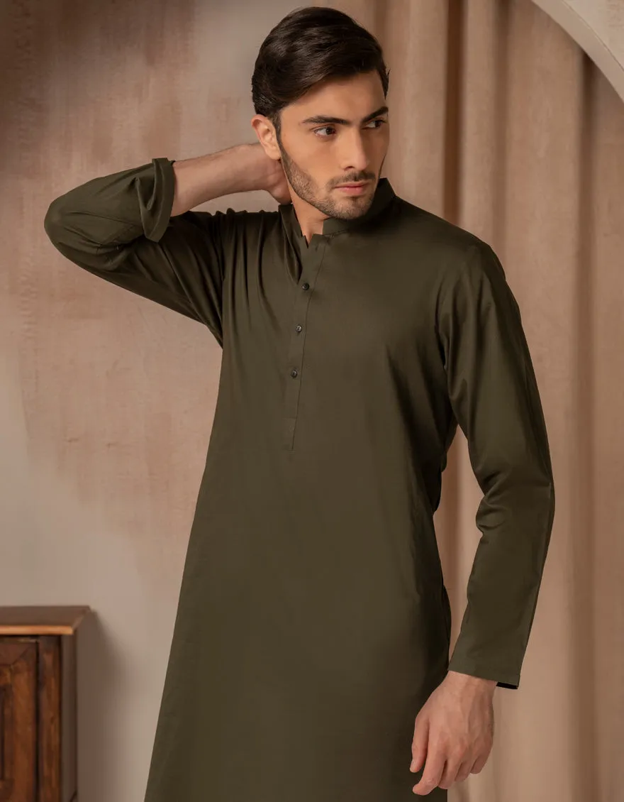 DARK GREEN COTTON KURTA | JJK-A-47473/S25/JJ93 sold by Junaid Jamshed product image thumbnail 2