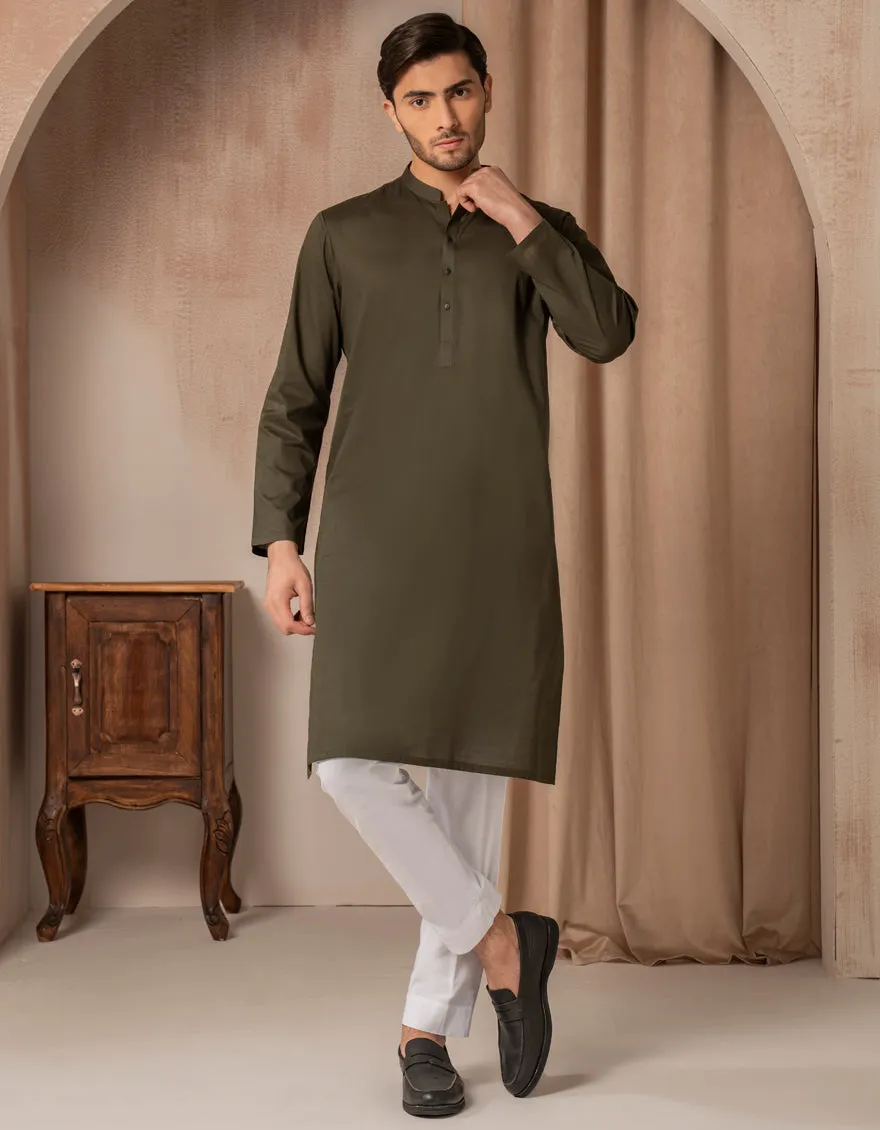 DARK GREEN COTTON KURTA | JJK-A-47473/S25/JJ93 sold by Junaid Jamshed product image thumbnail 4