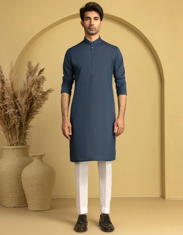 BLUE CVC KURTA | JJK-S-33352/S25/JJ8951-CL made by Junaid Jamshed