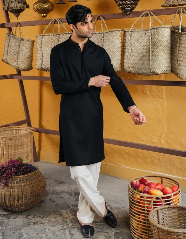 BLACK COTTON KURTA | JJK-S-46665/S25/JJ92 sold by Junaid Jamshed
