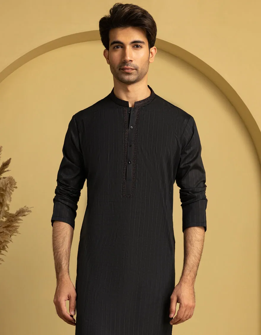 BLACK COTTON KURTA | JJK-S-46667/S25/JJ99 sold by Junaid Jamshed product image thumbnail 3