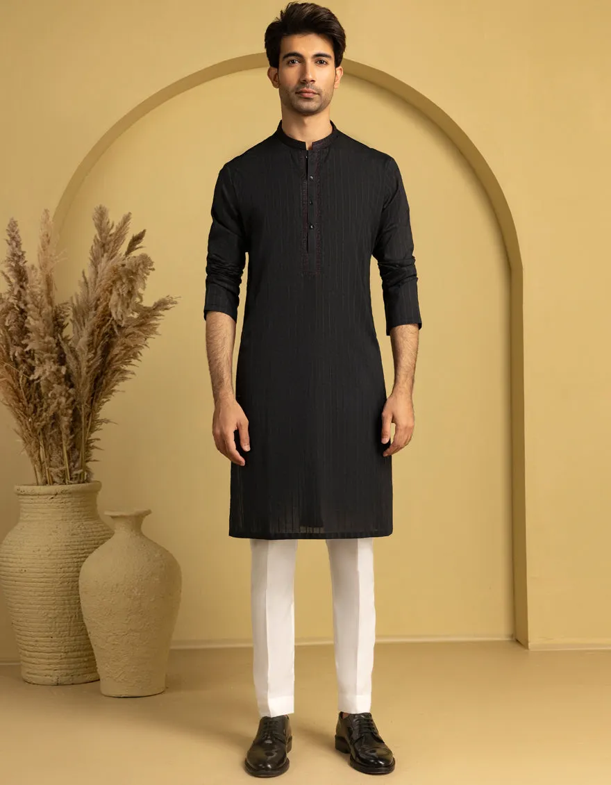 BLACK COTTON KURTA | JJK-S-46667/S25/JJ99 sold by Junaid Jamshed product image thumbnail 2