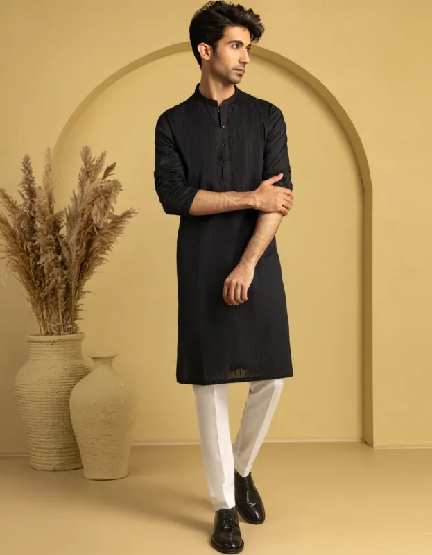 BLACK COTTON KURTA | JJK-S-46667/S25/JJ99 sold by Junaid Jamshed