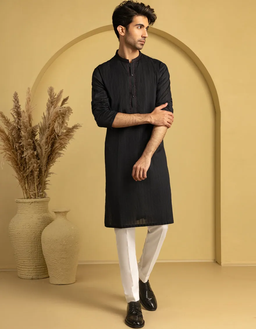 BLACK COTTON KURTA | JJK-S-46667/S25/JJ99 sold by Junaid Jamshed