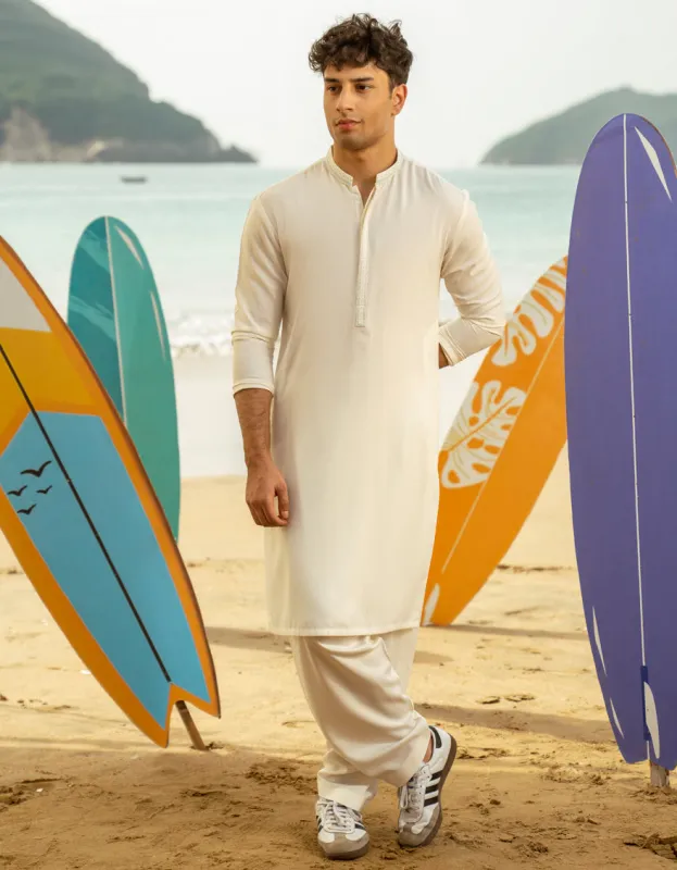 OFF WHITE BLENDED KAMEEZ SHALWAR | JTKS-A-46602/S25/JJ9 sold by Junaid Jamshed