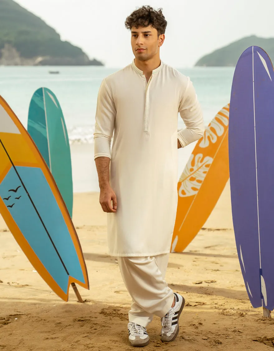 OFF WHITE BLENDED KAMEEZ SHALWAR | JTKS-A-46602/S25/JJ9 sold by Junaid Jamshed