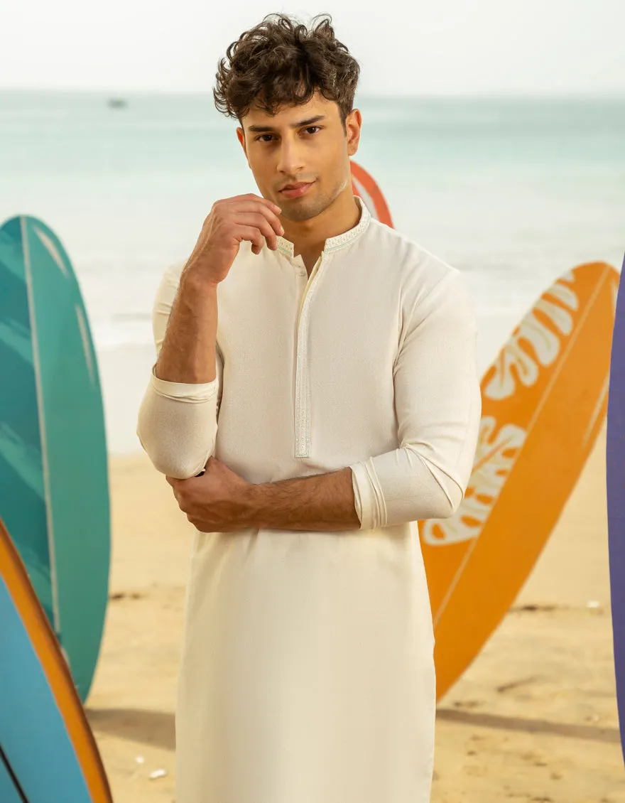 OFF WHITE BLENDED KAMEEZ SHALWAR | JTKS-A-46602/S25/JJ9 sold by Junaid Jamshed product image thumbnail 2