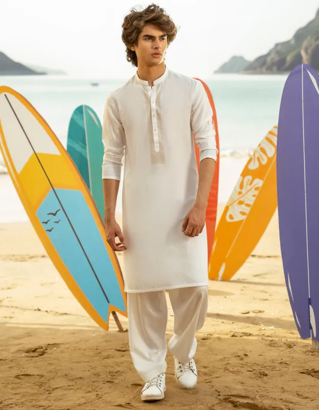 WHITE BLENDED KAMEEZ SHALWAR | JTKS-A-50054/S25/JJ9 sold by Junaid Jamshed