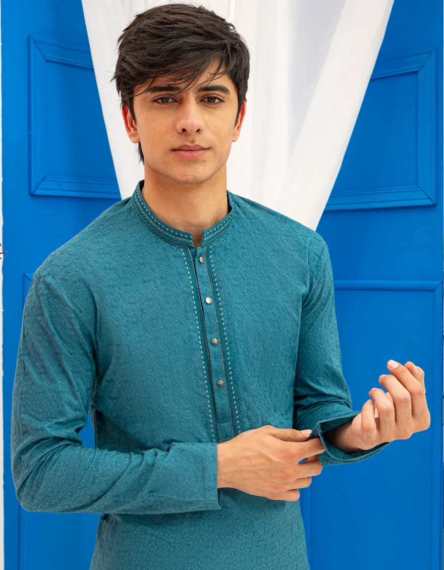 SEA GREEN COTTON KURTA | JTK-A-46616/S25/JJ92 sold by Junaid Jamshed product image thumbnail 2