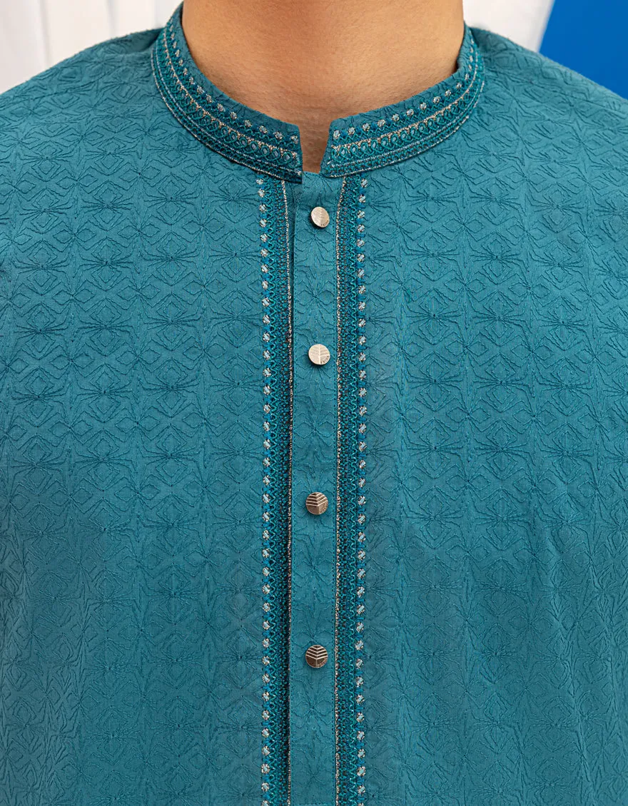 SEA GREEN COTTON KURTA | JTK-A-46616/S25/JJ92 sold by Junaid Jamshed product image thumbnail 3