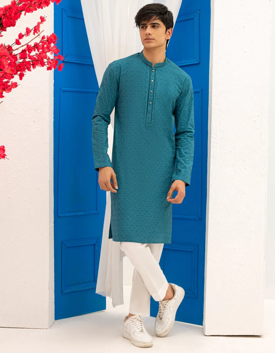 SEA GREEN COTTON KURTA | JTK-A-46616/S25/JJ92 sold by Junaid Jamshed