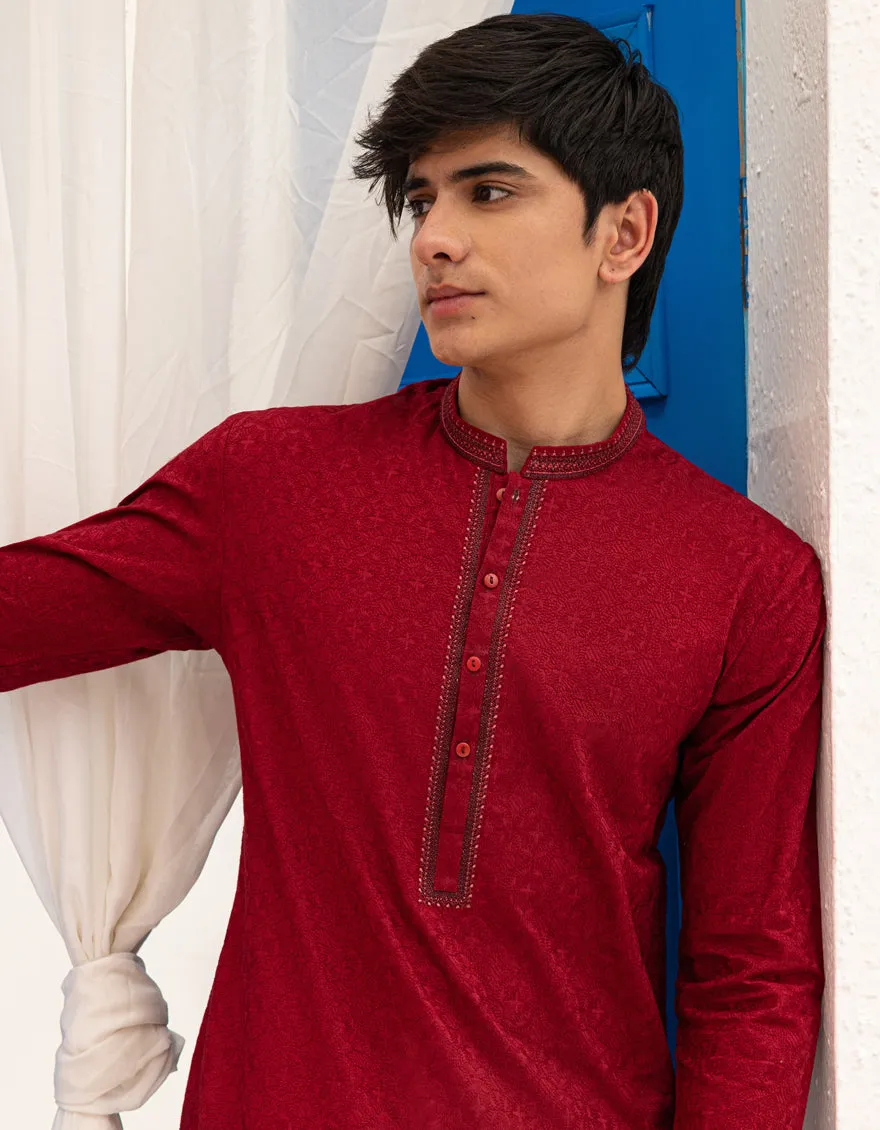 MAROON COTTON KURTA | JTK-A-46617/S25/JJ72 sold by Junaid Jamshed product image thumbnail 2