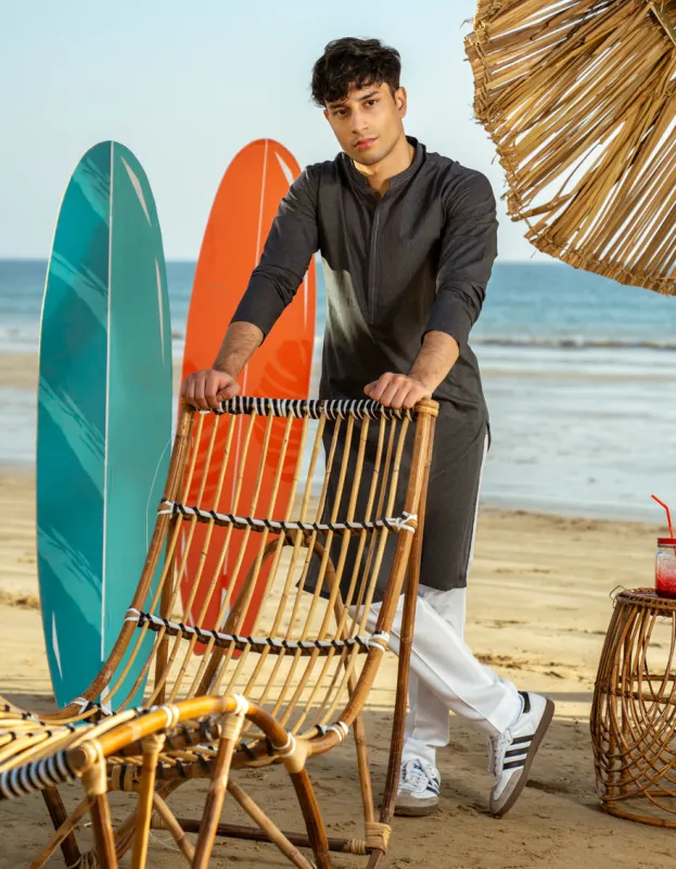 GREY COTTON KURTA | JTK-A-50043/S25/JJ9774-SF sold by Junaid Jamshed