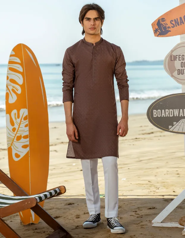 BROWN COTTON KURTA | JTK-S-50045/S25/JJ97 sold by Junaid Jamshed