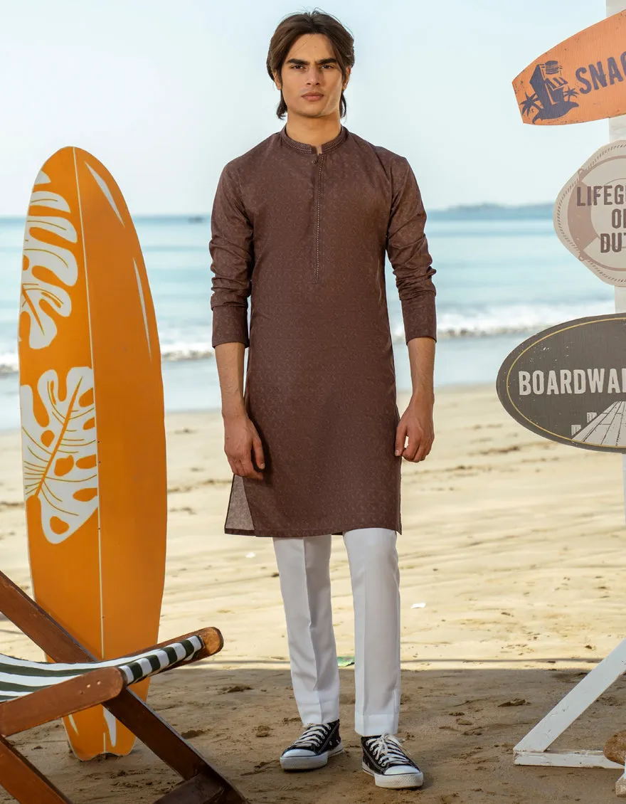 BROWN COTTON KURTA | JTK-S-50045/S25/JJ97 sold by Junaid Jamshed
