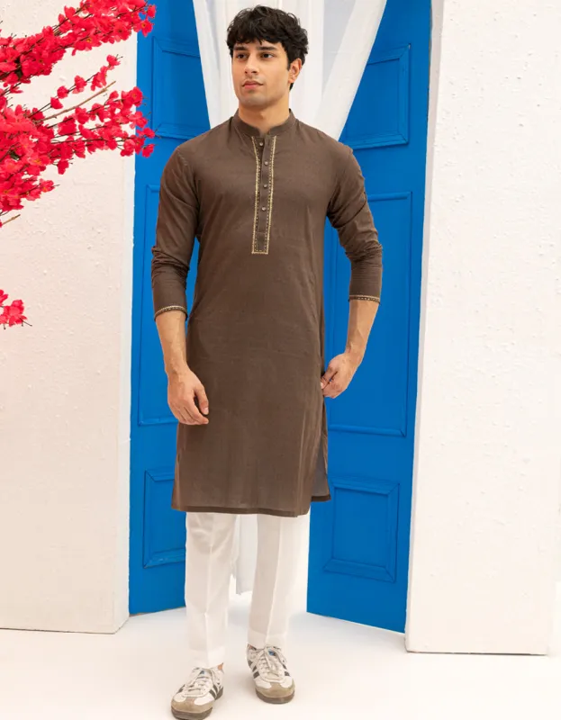 BROWN COTTON KURTA | JTK-S-50135/S25/JJ97 sold by Junaid Jamshed