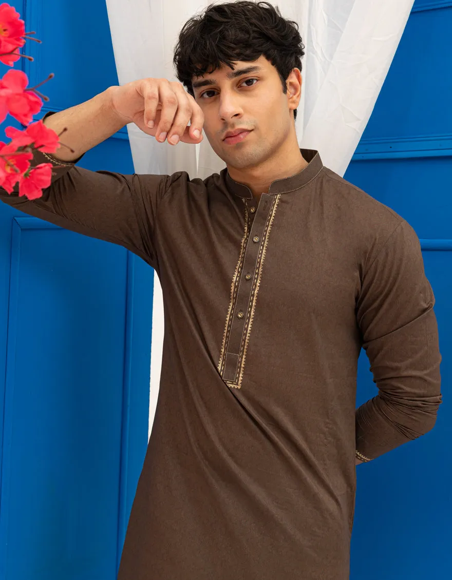 BROWN COTTON KURTA | JTK-S-50135/S25/JJ97 sold by Junaid Jamshed product image thumbnail 2