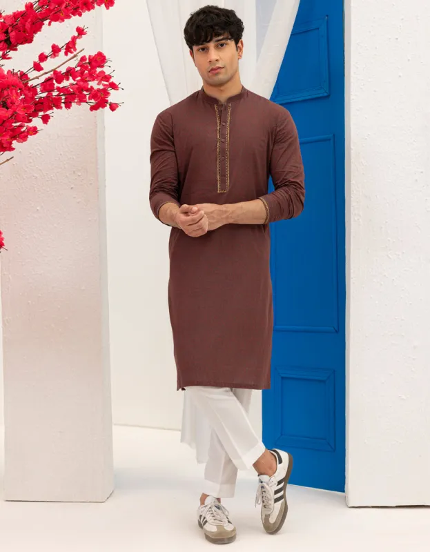 RED COTTON KURTA | JTK-S-50136/S25/JJ97 sold by Junaid Jamshed
