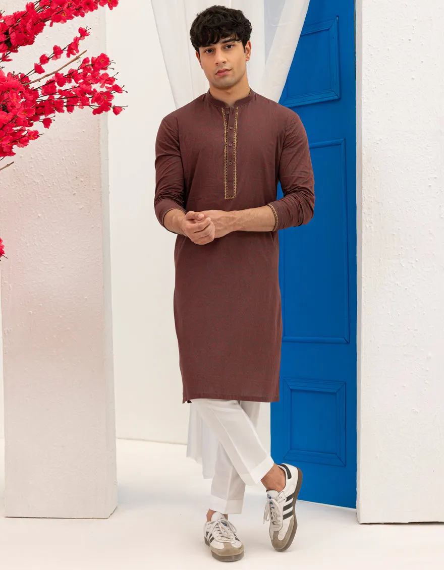 RED COTTON KURTA | JTK-S-50136/S25/JJ97 sold by Junaid Jamshed
