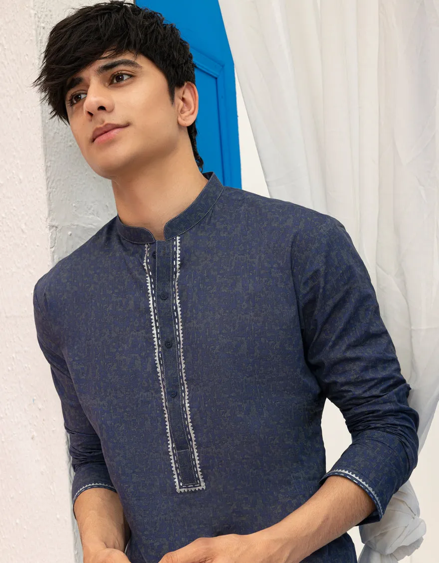 BLUE COTTON KURTA | JTK-S-50137/S25/JJ97 sold by Junaid Jamshed product image thumbnail 3