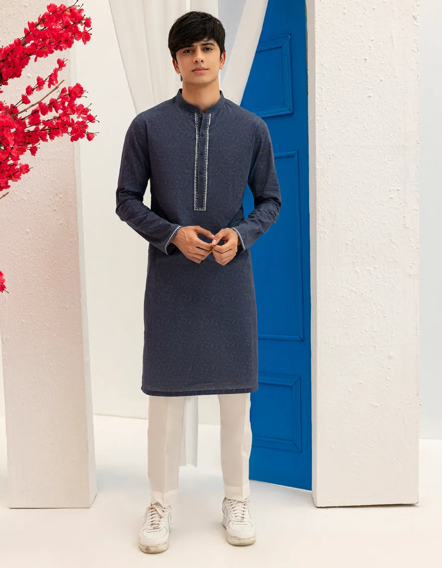 BLUE COTTON KURTA | JTK-S-50137/S25/JJ97 sold by Junaid Jamshed