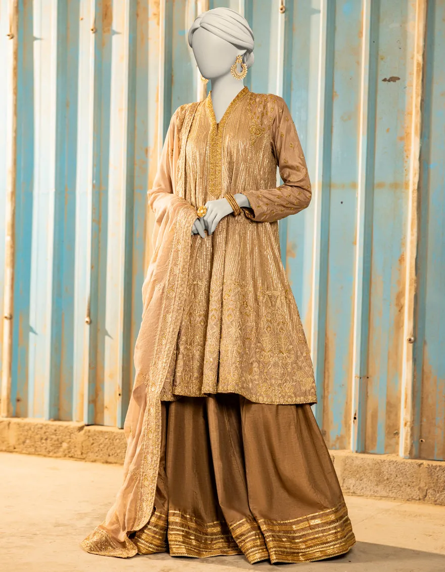 BEIGE RAW SILK 3PC STITCHED | JJPW-S-JPS-25-3973 FB/INARA-11 sold by Junaid Jamshed