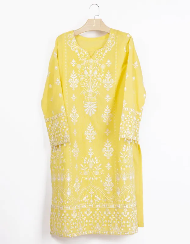 YELLOW COTTON NET KURTI | JJLK-S-JFS-25-219 FB sold by Junaid Jamshed