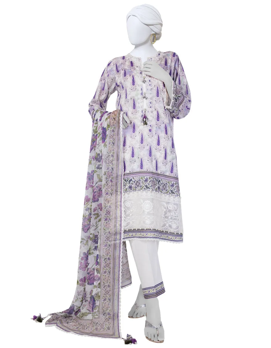 OFF WHITE LAWN 3PC UNSTITCHED | JLAWN-S-25-3399 LUXE sold by Junaid Jamshed
