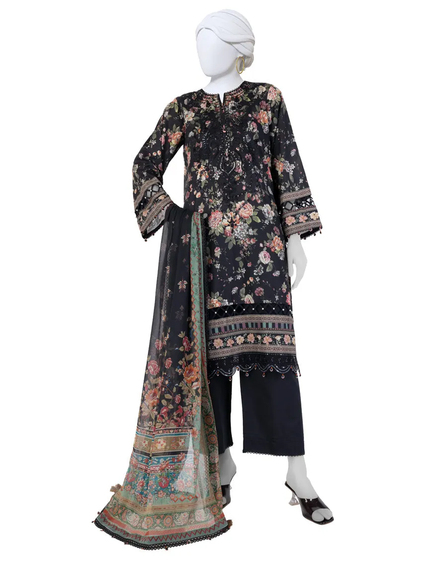 BLACK LAWN 3PC UNSTITCHED | JLAWN-S-25-3404 LUXE sold by Junaid Jamshed
