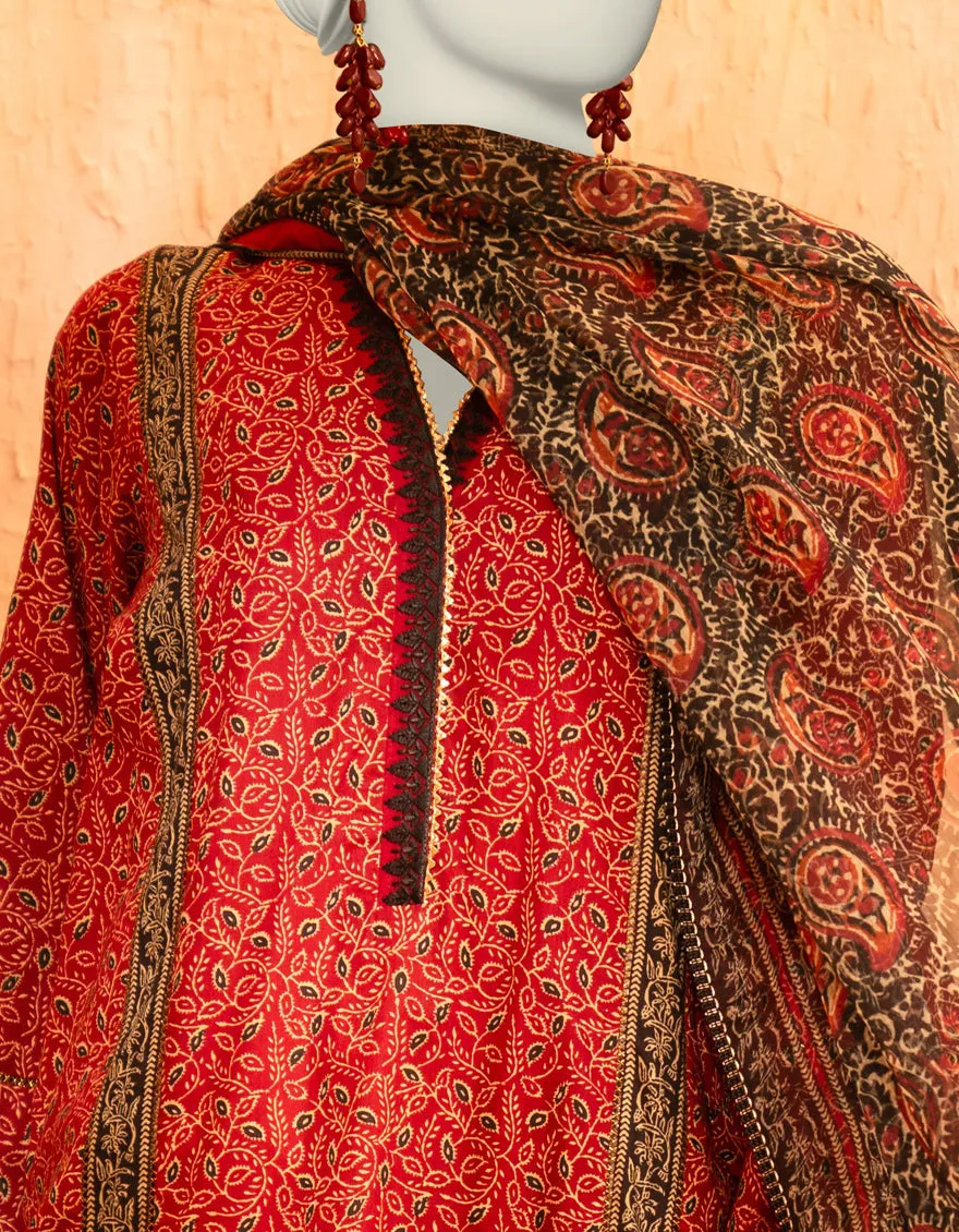 RED LAWN 3PC UNSTITCHED | JLAWN-S-25-913 AJRAK sold by Junaid Jamshed product image thumbnail 3